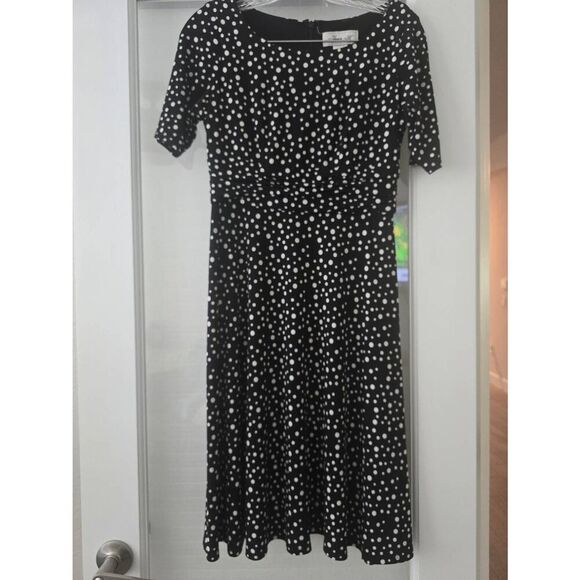 Women's Jessica H Polka Dot‎ Dress Black and White Size 4 Petite - Picture 1 of 8